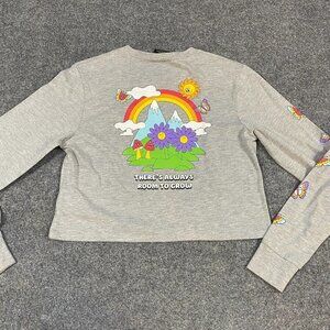 A-LAB Dita Crop Top M Grey Rainbow Butterfly Double Sided Embroidered New